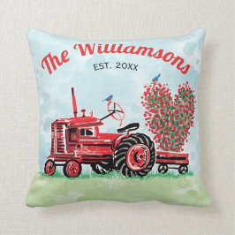 Vintager alter roter Traktor-Blumenherz-Namen-Jahr Kissen
