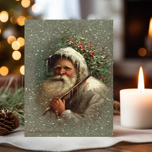 Vintager Alter Vater Weihnachten im Schnee Postkarte (Von Creator hochgeladen)