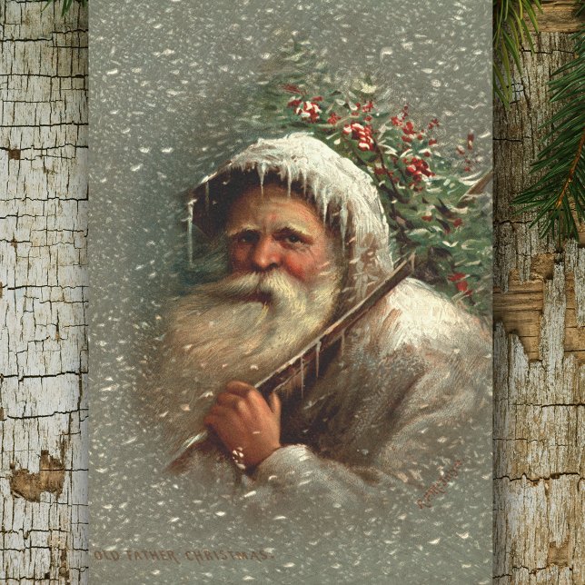 Vintager Alter Vater Weihnachten im Schnee Seidenpapier (Von Creator hochgeladen)