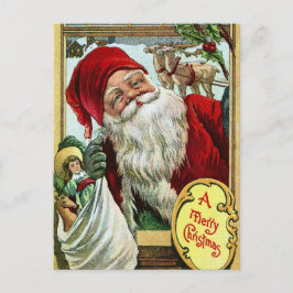 Vintager alter Weihnachtsmann mit Spielzeug und Re Postkarte