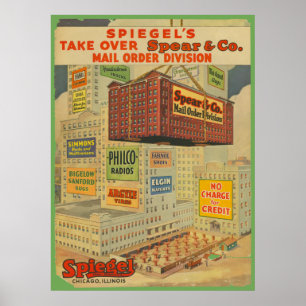 Vintager Alters-Gebäude-Druck Chicagos Poster