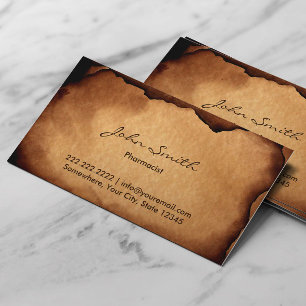 Vintager Altgebrannter Papierapotheker Visitenkarte