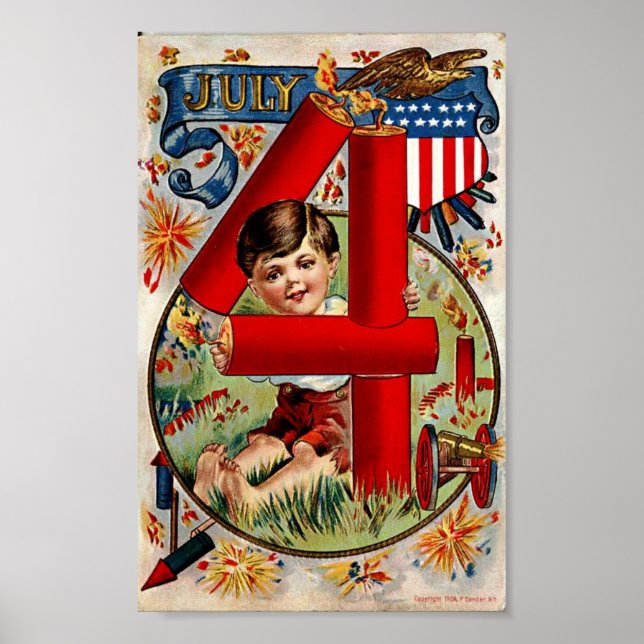 Vintager Amerikanische Unabhängigkeitstag Boy mit  Poster (Vorne)