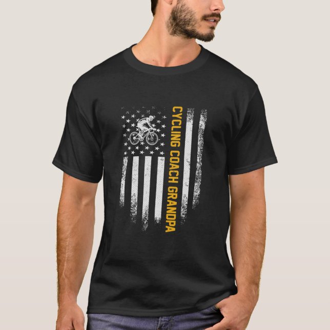 Vintager amerikanischer Flag-Proud-Cycling-Coach T-Shirt (Vorderseite)