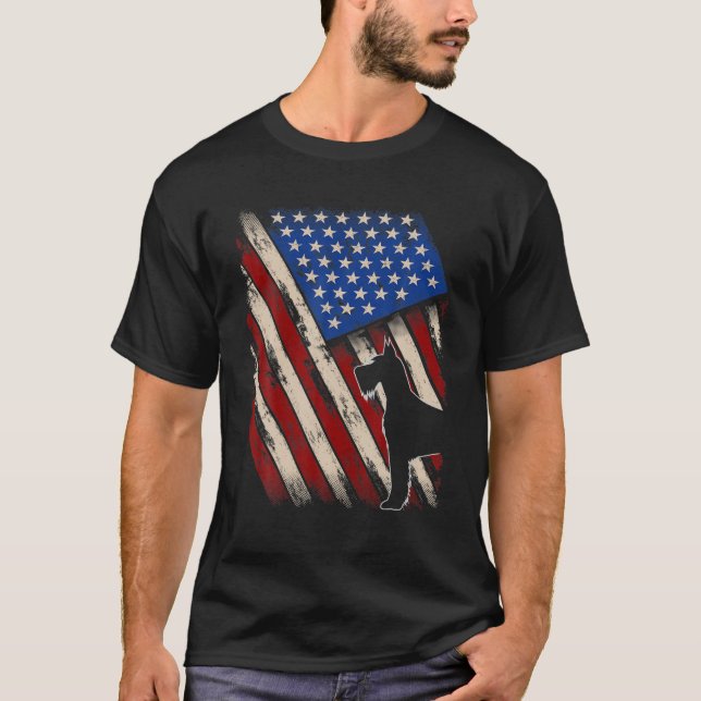 Vintager amerikanischer Flag Retro Riesenschnauzer T-Shirt (Vorderseite)