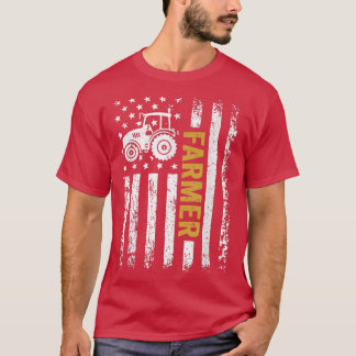 Vintager amerikanischer Flag Tractor Patriotic Bau T-Shirt