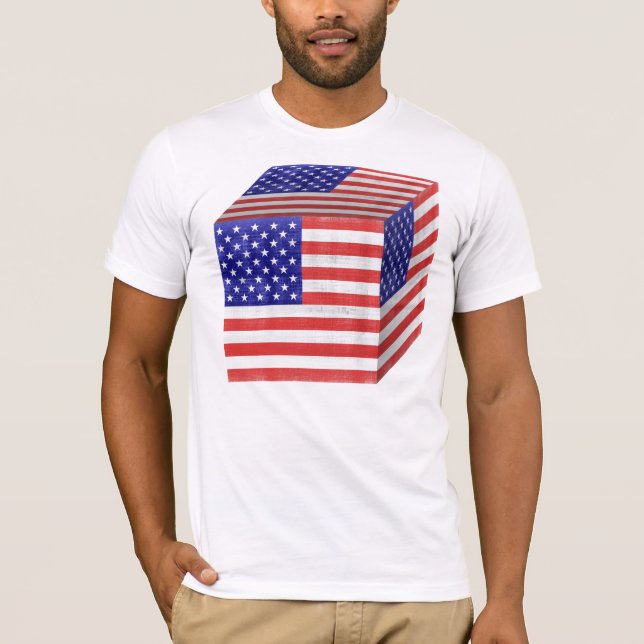 Vintager amerikanischer Flaggen-Cube-T - Shirt (Vorderseite)