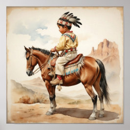 Vintager amerikanischer Junge auf Pferden Western Poster