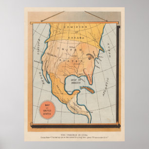 Vintager amerikanischer Onkel Sam Eating Kuba Map Poster