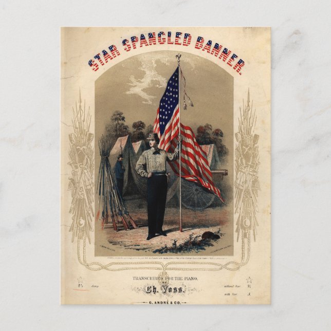 Vintager amerikanischer Soldat und US-Flagge Postkarte (Vorderseite)