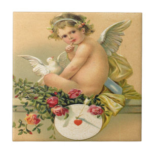 Vintager, Amor-Engel, Taube und Rosen Fliese