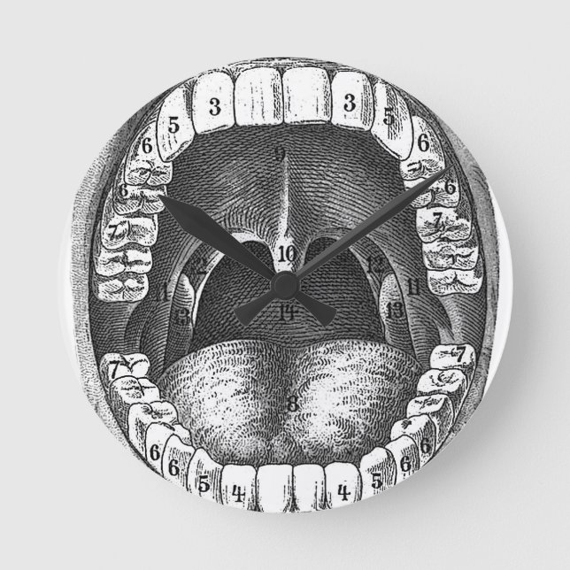 Vintager anatomischer Mund Runde Wanduhr (Vorderseite)