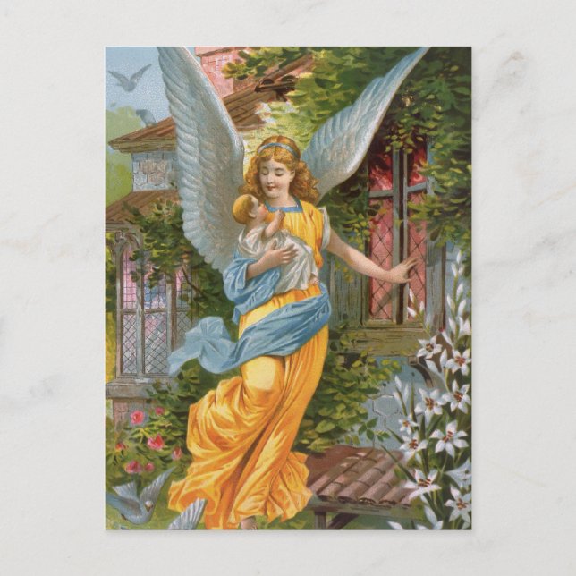Vintager Angel mit Baby-Postkarte Postkarte (Vorderseite)