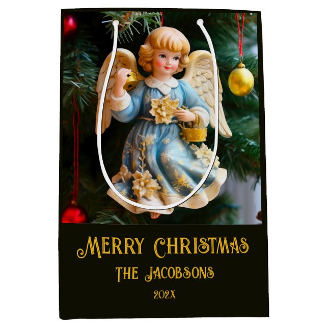 Vintager Angel Weihnachten Mittlere Geschenktüte (Vorderseite)