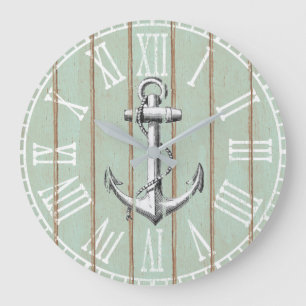 Vintager Anker auf rustikalem Altholz Große Wanduhr