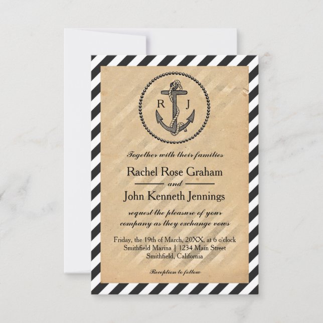 Vintager Anker - Einladung zur Hochzeit 3x5 (Vorderseite)