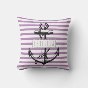 Vintager Ankerlavender gestreift nautisch Kissen