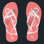Vintager Ankermonogramm für die Rustikale Koralle Flip Flops<br><div class="desc">Maßgeschneiderte gedreht Flop-Sandalen mit einer rustikalen nautischen Vintagen Ankerillustrierung und einem eigenen Monogramm oder anderem Text. Klicken Sie auf Anpassen,  um Schriftart und Farben zu ändern oder eigene Bilder hinzuzufügen,  um ein einzigartiges Design zu erstellen!</div>