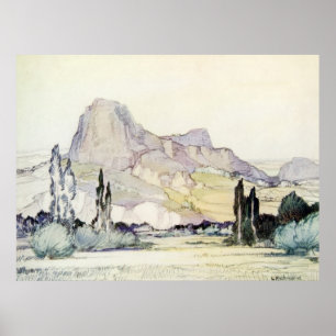 Vintager antiker LandschaftsWatercolor Le Puy Poster