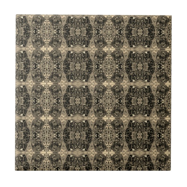 Vintager antiker Sepia Schwarzer Jugendstil Fliese (Vorderseite)