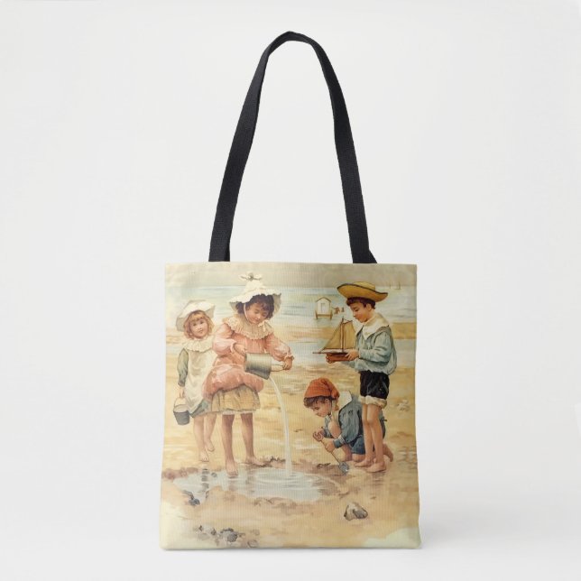 Vintager antiker Strand Boy Girl Kinder Kunst, Dic (Vorderseite)