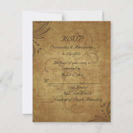 Vintager antiker Teastain Swirl Wedding RSVP Karte