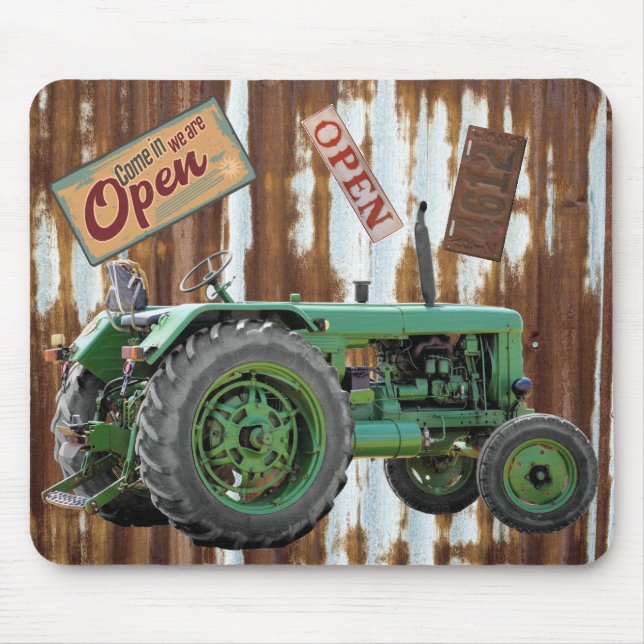 Vintager antiker Traktor, gewellter Vintager Zinn Mousepad (Vorne)