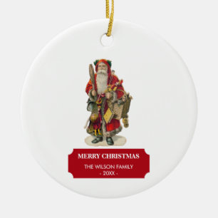 Vintager antiker Weihnachtsmann & Geschenke Keramik Ornament