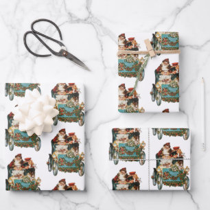 Vintager antiker Weihnachtsmann Geschenkpapier Set