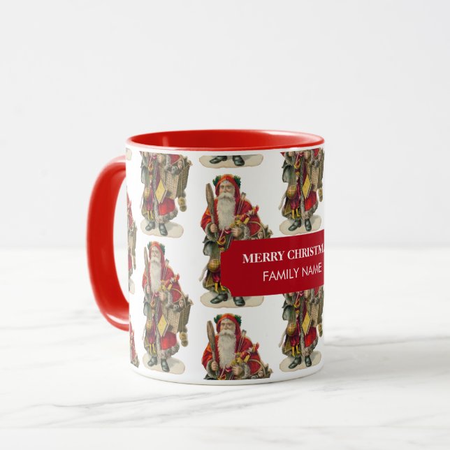 Vintager antiker Weihnachtsmann Individuelle Name Tasse (Vorderseite Links)