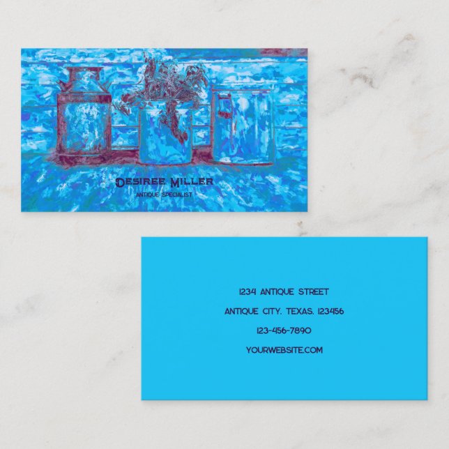 Vintager Antiquitätenladen Blaue Kunst Rustikale S Visitenkarte (Vorne/Hinten)