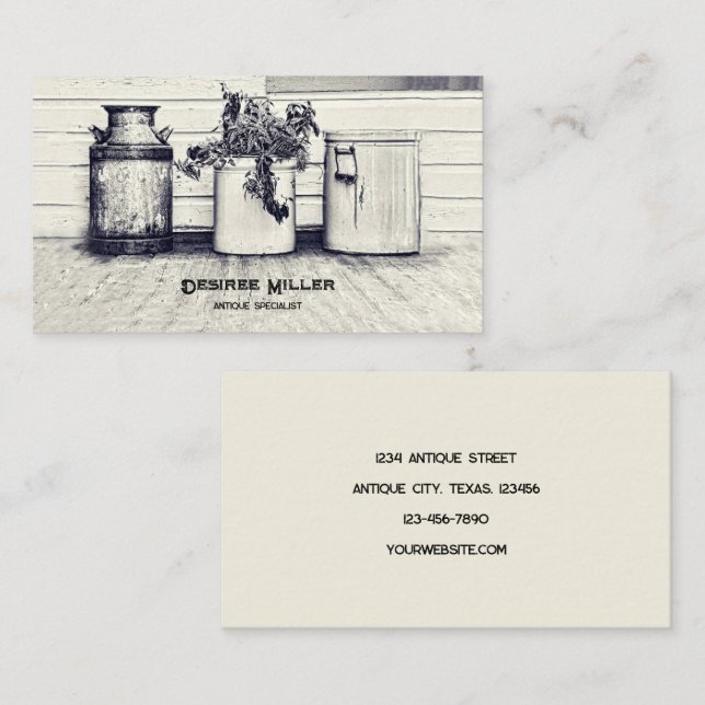 Vintager Antiquitätenladen Rustikale Landhäuser Visitenkarte (Vorne/Hinten)