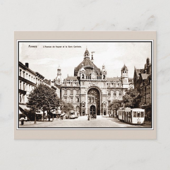 Vintager Antwerpener Hauptbahnhof Postkarte (Vorderseite)