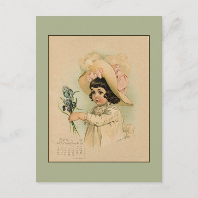 Vintager April 1891 zeichnend Kinder Postkarte (Vorderseite)