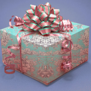 Vintager Aqua-Blauer Jouy Geschenkpapier