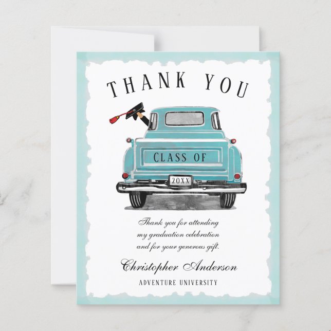 Vintager Aqua Blue Truck Abschluss Danke Karte (Vorderseite)