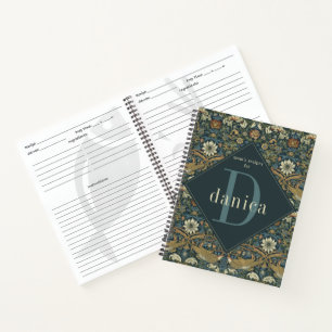 Vintager Aquamariner Bird William Morris Familienr Notizbuch