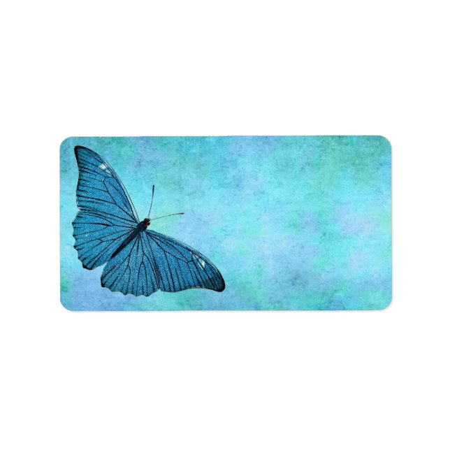 Vintager Aquamariner Blauer Schmetterling der 1800 Adressaufkleber (Vorne)