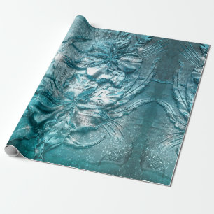 Vintager Aquamariner Blumenmotiv Muster Glitzer Sp Geschenkpapier