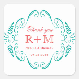 Vintager Aquamariner Floral Swirl Gastgeschenk Hoc Quadratischer Aufkleber