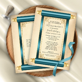Vintager Aquamariner Goldscroll Einladung