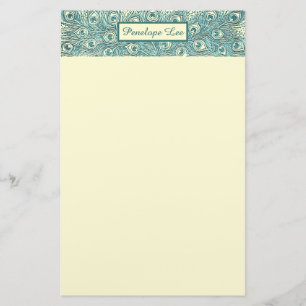 Vintager Aquamariner Pfauenfeathers-Header und Ihr Briefpapier
