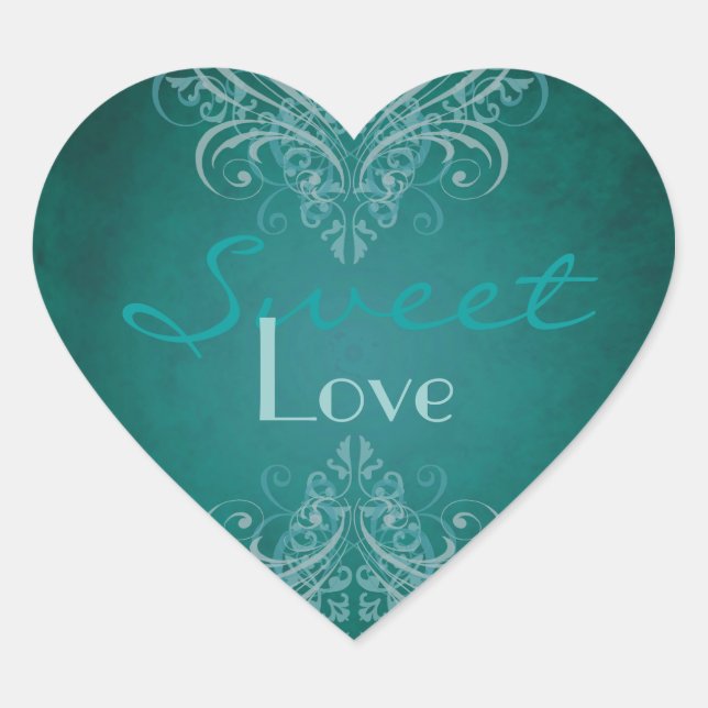 Vintager Aquamariner Scroll Aquamarin Bonbons Stic Herz-Aufkleber (Vorderseite)