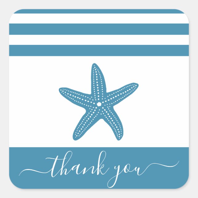 Vintager aquamariner Seesternstrand Dank Drehbuch Quadratischer Aufkleber (Vorderseite)