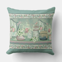 Vintager Aquamariner Tee und Rose Kissen