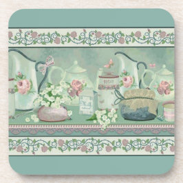 Vintager Aquamariner Tee und Rose Untersetzer