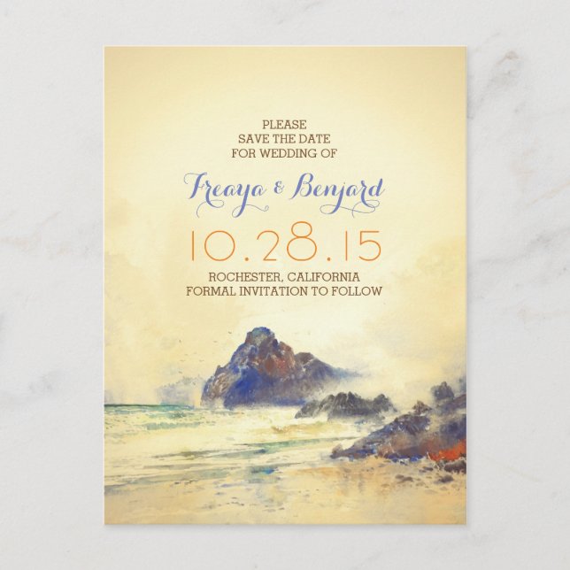 Vintager Aquarellstrand Save the Date Postkarten (Vorderseite)