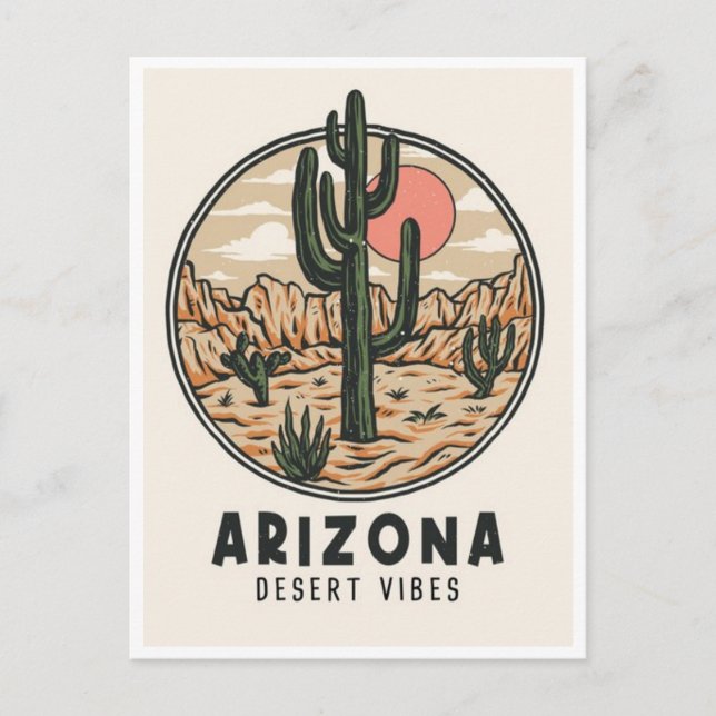 Vintager arizona Staat Kaktus Wüstenvibes Amerika Postkarte (Vorderseite)