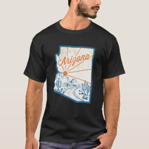 Vintager Arizona Staat Karte Handgezeichnete Wüste T-Shirt