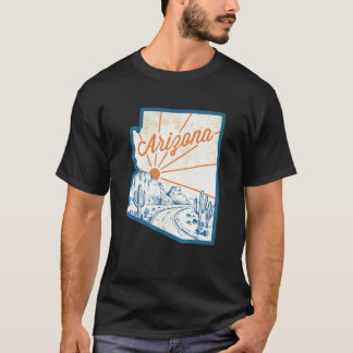 Vintager Arizona Staat Karte Handgezeichnete Wüste T-Shirt
